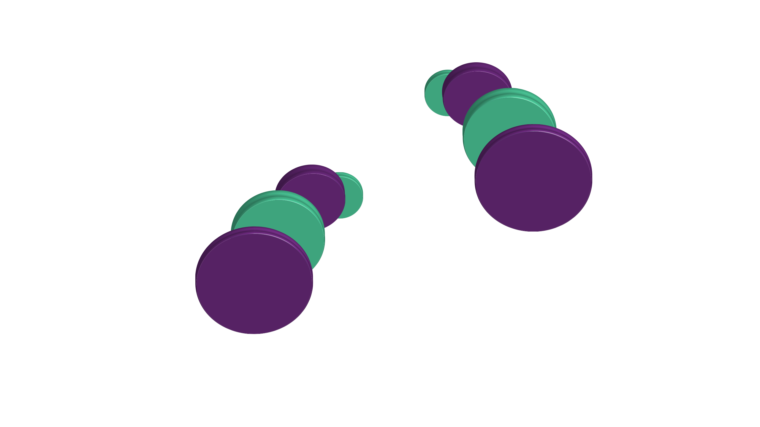 Ilustración de círculos en cadena disminuyendo de tamaño y alternando entre morado y menta.